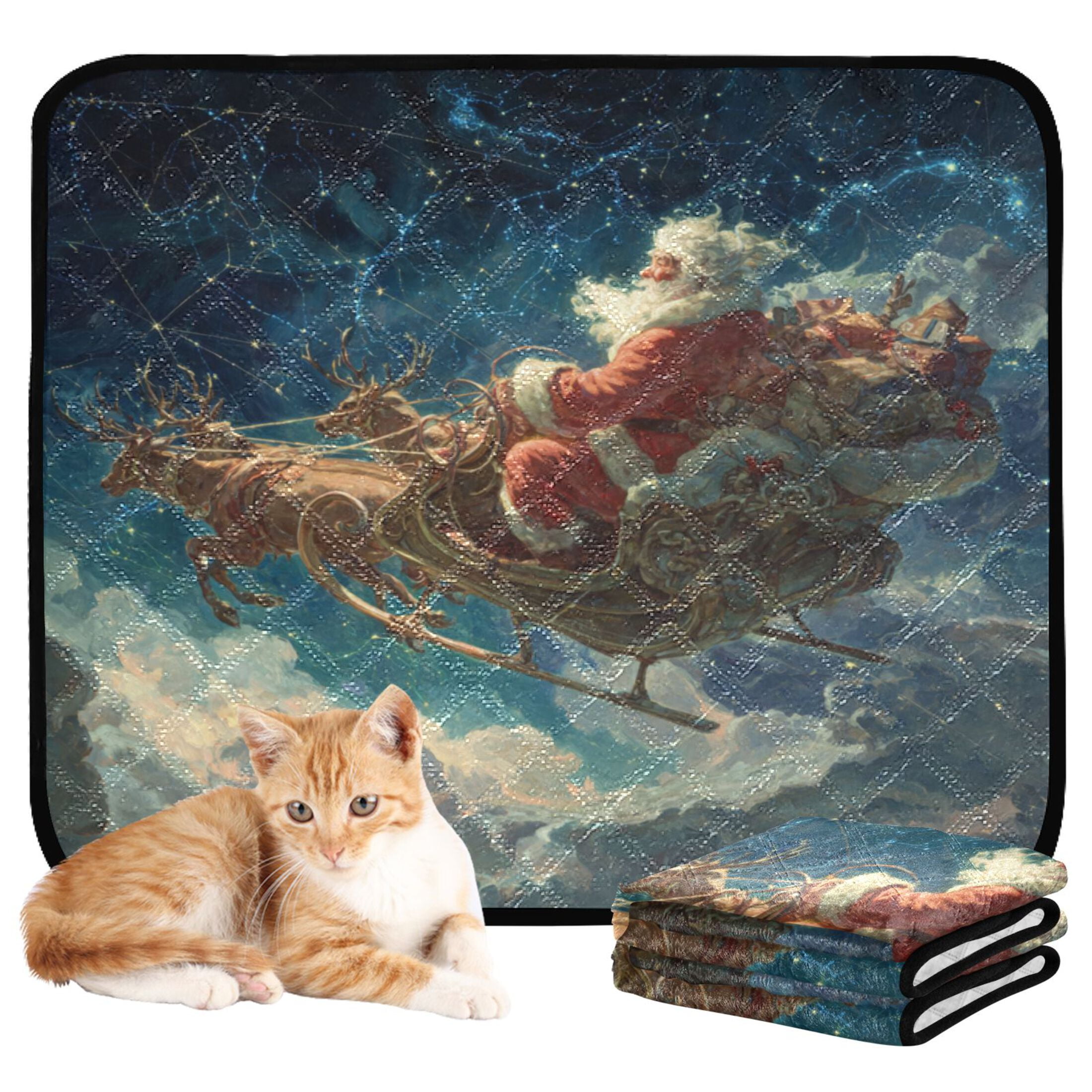 Qxltty Mysterious Santa Claus Cat litter Pads Pet Set of 2 Diaper Mats Center Anti-leakage Layer Absorbent Soft and Comfortable