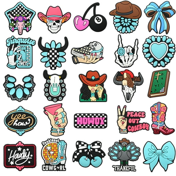 25 PCS Shoe Charms for Shoes, Shoe Accessories Decorations for Kids Teens Adults, Fun Western Cowboy & Cowgirl Shoe Charms Party Favors
