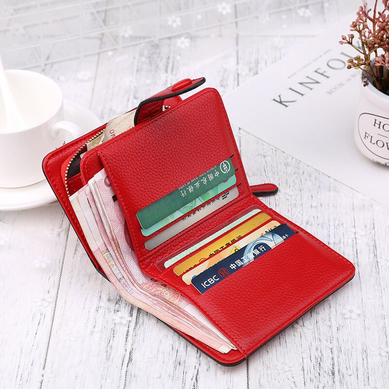 Cocopeaunts Women Wallets New Luxury Brand Red Black Small Mini Coin Purse Hasp Card Holder Lady Wallet Zipper Female Leather Buckle, Adult Unisex