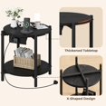 thumbnail image 6 of LIKIMIO Small Round Side Table with Charging Station, 2-Tier End Table with Lower Shelf, 15.8" W Modern Wooden Nightstand for Small Spaces, Living Room, Bedroom, Black, 6 of 8