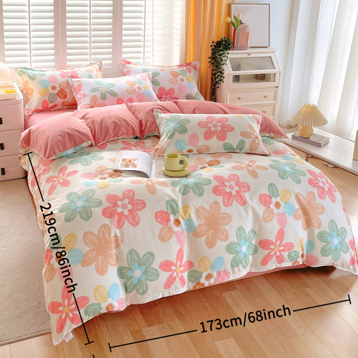3 Pcs Pink Floral Duvet Cover Set, Reversible Duvet Cover Full, Chic Garden Bedding Set Mini Floral Comforter Cover Soft Breathable for All Seasons (Pink, Full)