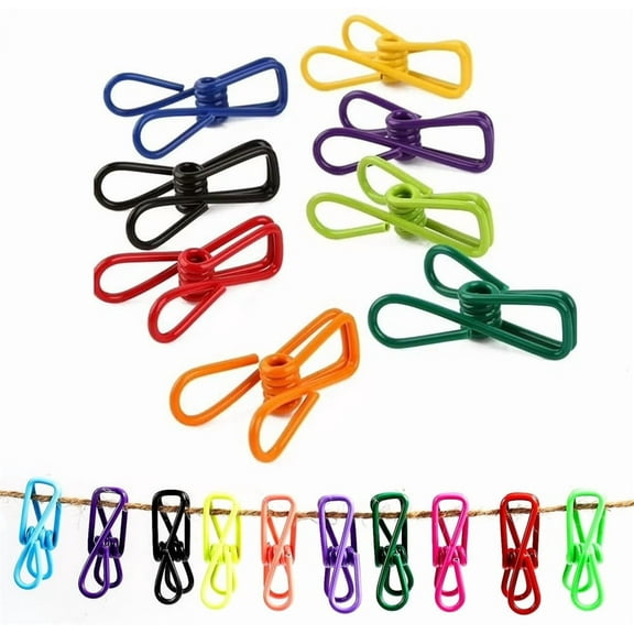 Triani 30pcs Utility Clips, Multipurpose Clothesline Clips Bag Clips Steel Wire Clips Clothes Pegs Pins for Drying Home Laundry Office Cord Clothespins Fastener Socks Scarfs Assorted Colors