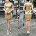 thumbnail image 4 of DVKOVI Dresses Prom Corset Prom Dress Chinese Cheongsam Women's Short Sleeve Turtle Neck Bodycon Mini Tank Short Party Dress Gold M, 4 of 4