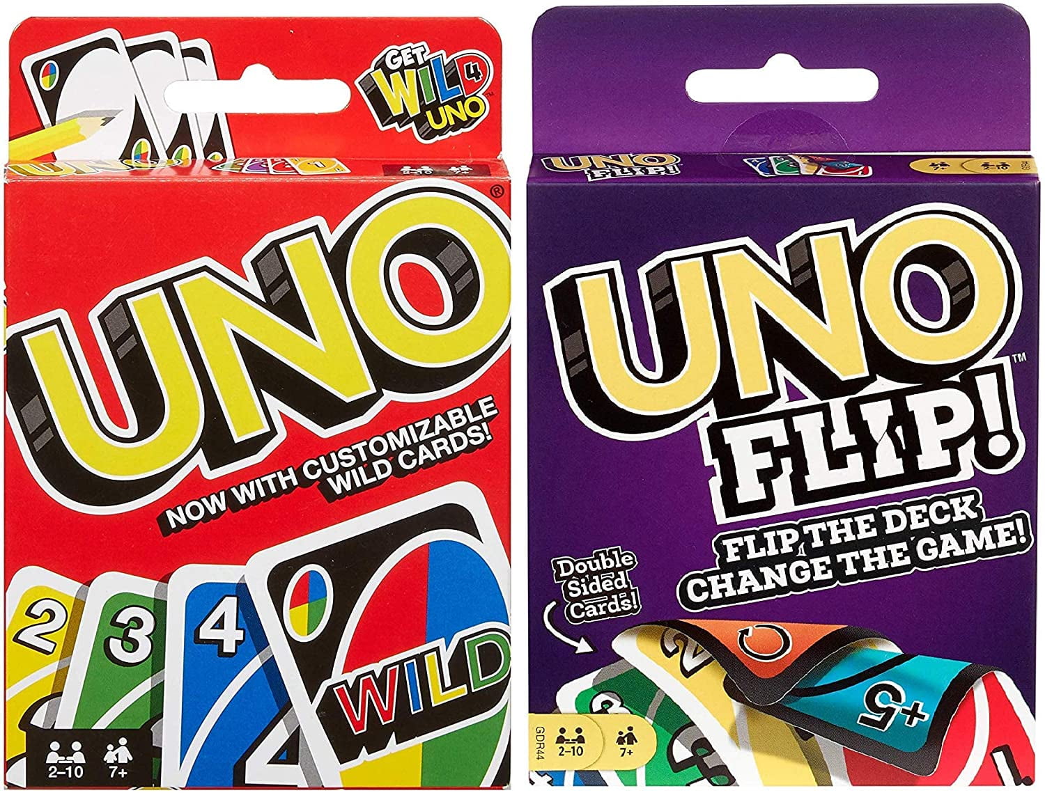 DOS Uno Family Card Game or Flip Card Game Mattel Games Uno Wild Card Game 