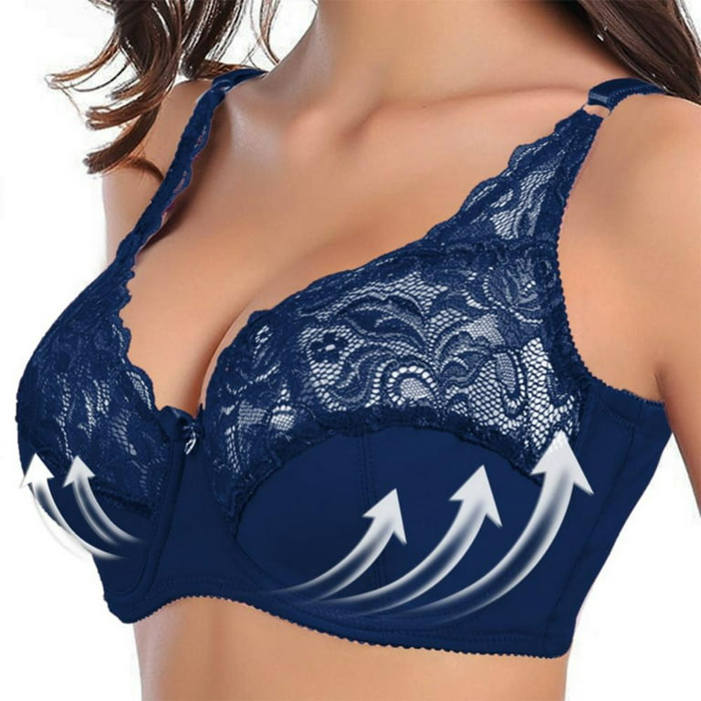 Bras for Women Support and Lift Big Breast - Embroidery Floral Lace 3/4  Cups Non-Padded Plus Size Push up Full-Coverage Wirefree Bra,for Everyday  Wear(1-Packs) 