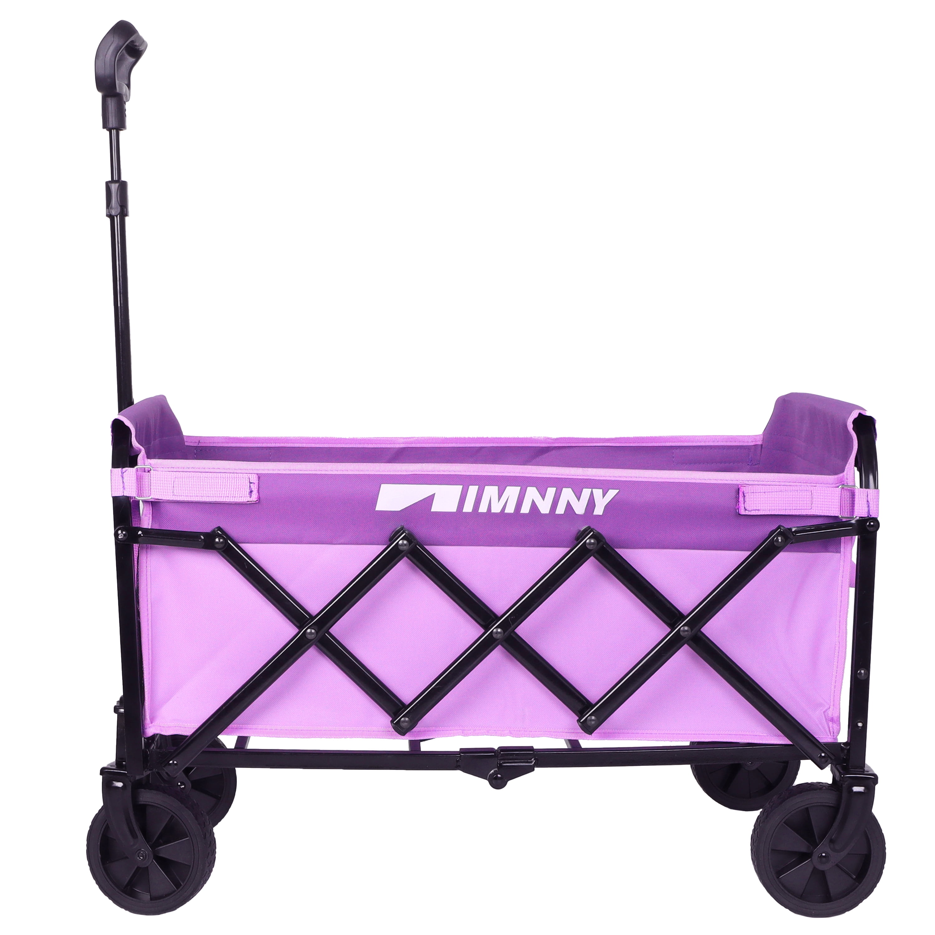 Collapsible Wagon with Wheels, Lightweight Utility Camping Wagons Carts Foldable with 360lbs Weight Capacity, Carts with Cup Holders for Garden, Sports, Grocery, Shopping (Purple)