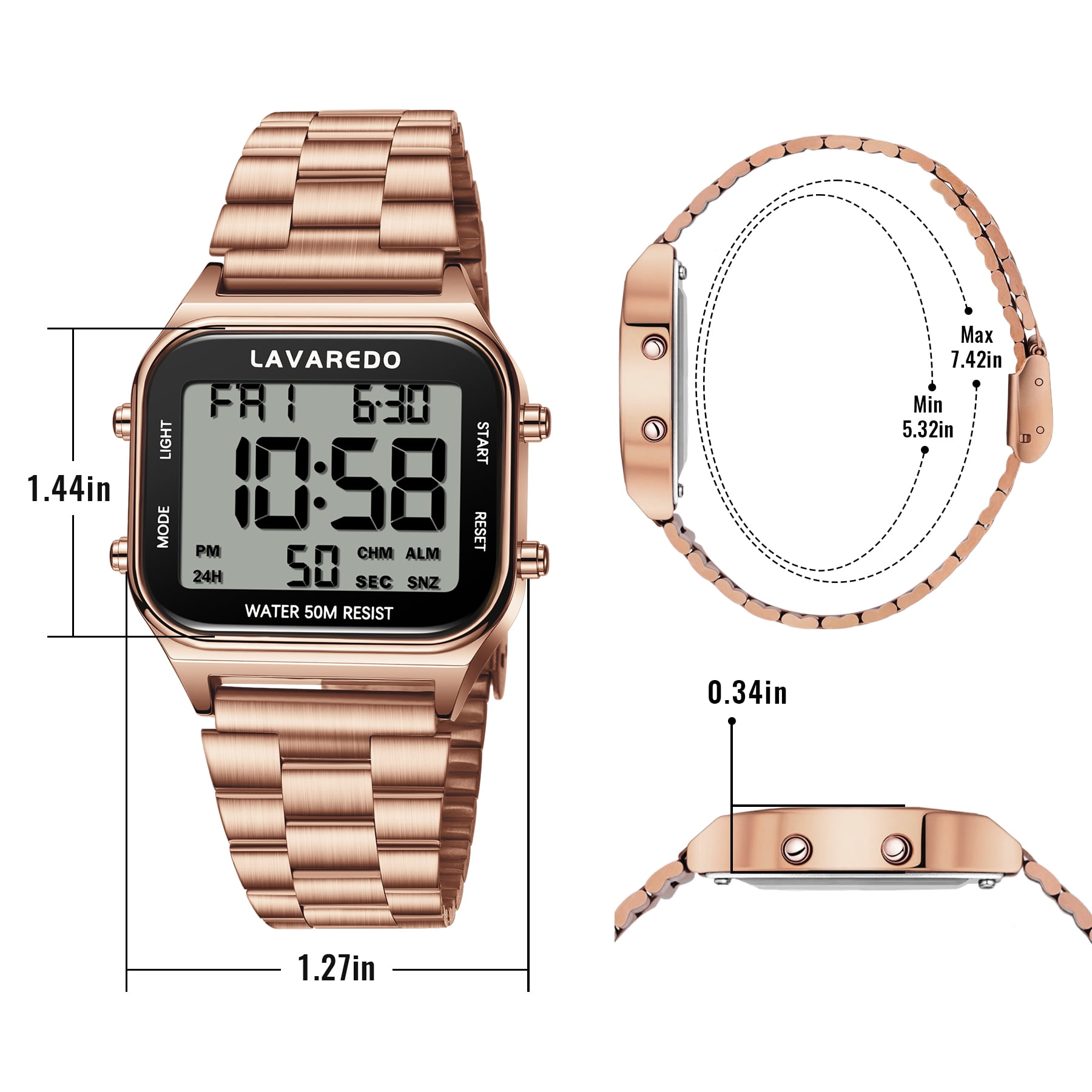 Men's Digital Sport Watch - LED Display, Stainless Steel Strap, Date, Alarm, Stopwatch,Water-Resistant Man Watch Ideal Gift for Men
