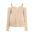 thumbnail image 5 of TKLPEHG Long Sleeve Tops for Women V-Neck Cold Shoulder Tops Solid Color Casual Fall Tops Comfy Lightweight Loose Fashion Blouses Pullover (Beige,XL), 5 of 5
