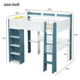 thumbnail image 2 of Harper & Bright Designs Full Size Wood Loft Bed with Built-in Storage Shelves, Clothes Rails and Desk, Wood Loft Bed Frame with Guardrail and Top Shelves, White+Blue, 2 of 12