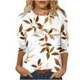 thumbnail image 2 of LYEAA Fashion Printed 3/4 Sleeve Tops for Women Round Neck Loose Fit T-Shirt Vintage Inspired Casual Blouse Vacation Spring Outfits Orange L, 2 of 5