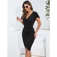 thumbnail image 4 of Owin Women's Summer Sexy V Neck Ruffle Sleeve Faux Wrap Ruched Sheath Bodycon Cocktail Party Work Dress, 4 of 4