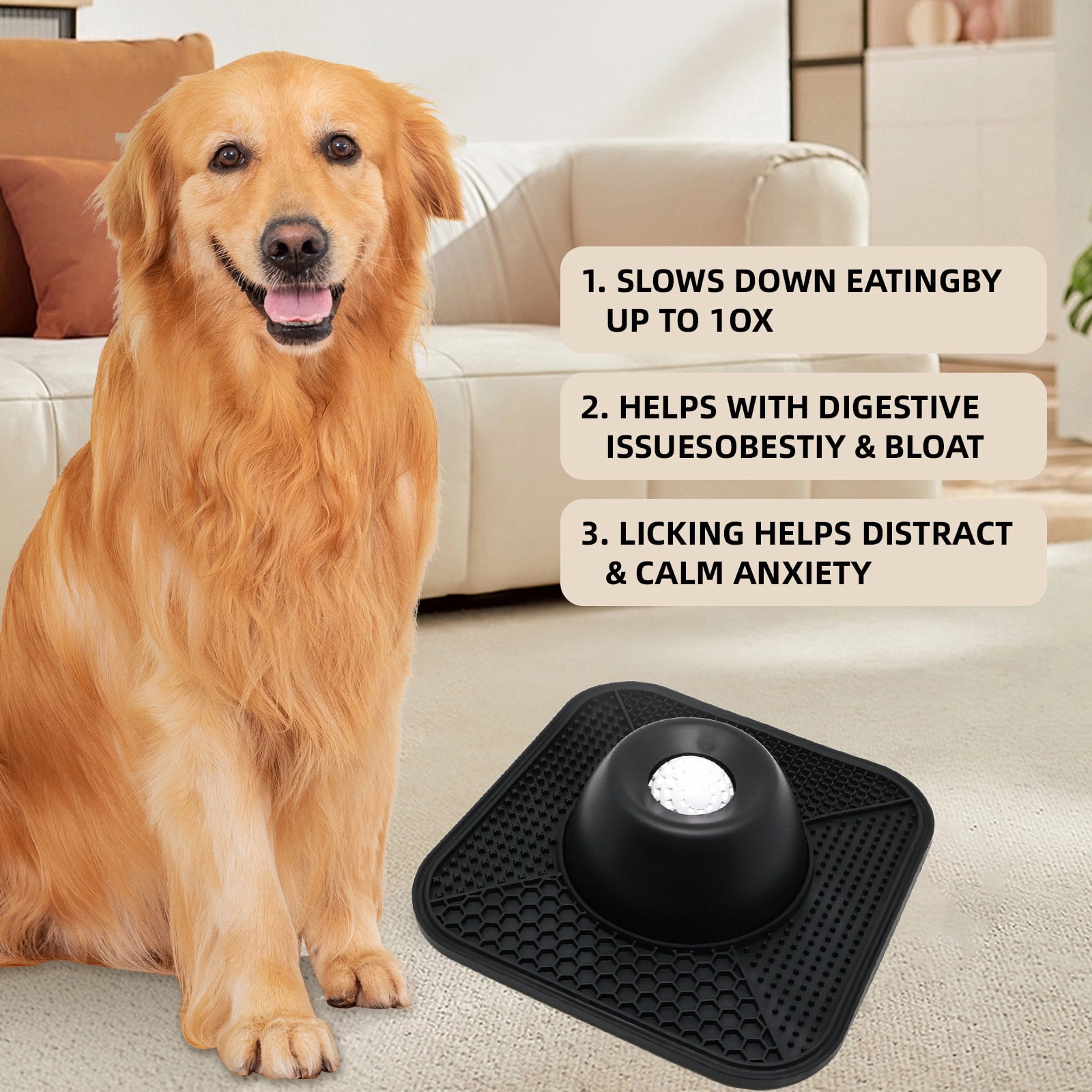 Dog Lick Bowl Slow Feeder Lick Mat Rolling Ball Liquid Food Bone Broth Yogurt Anti-Slip Anxiety Relief Large Medium