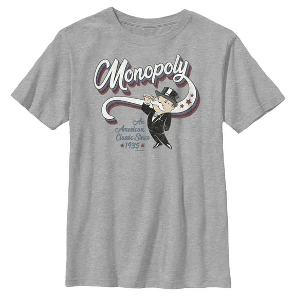 Boy's Monopoly An American Classic Mr. Monopoly  Graphic Tee Athletic Heather Medium