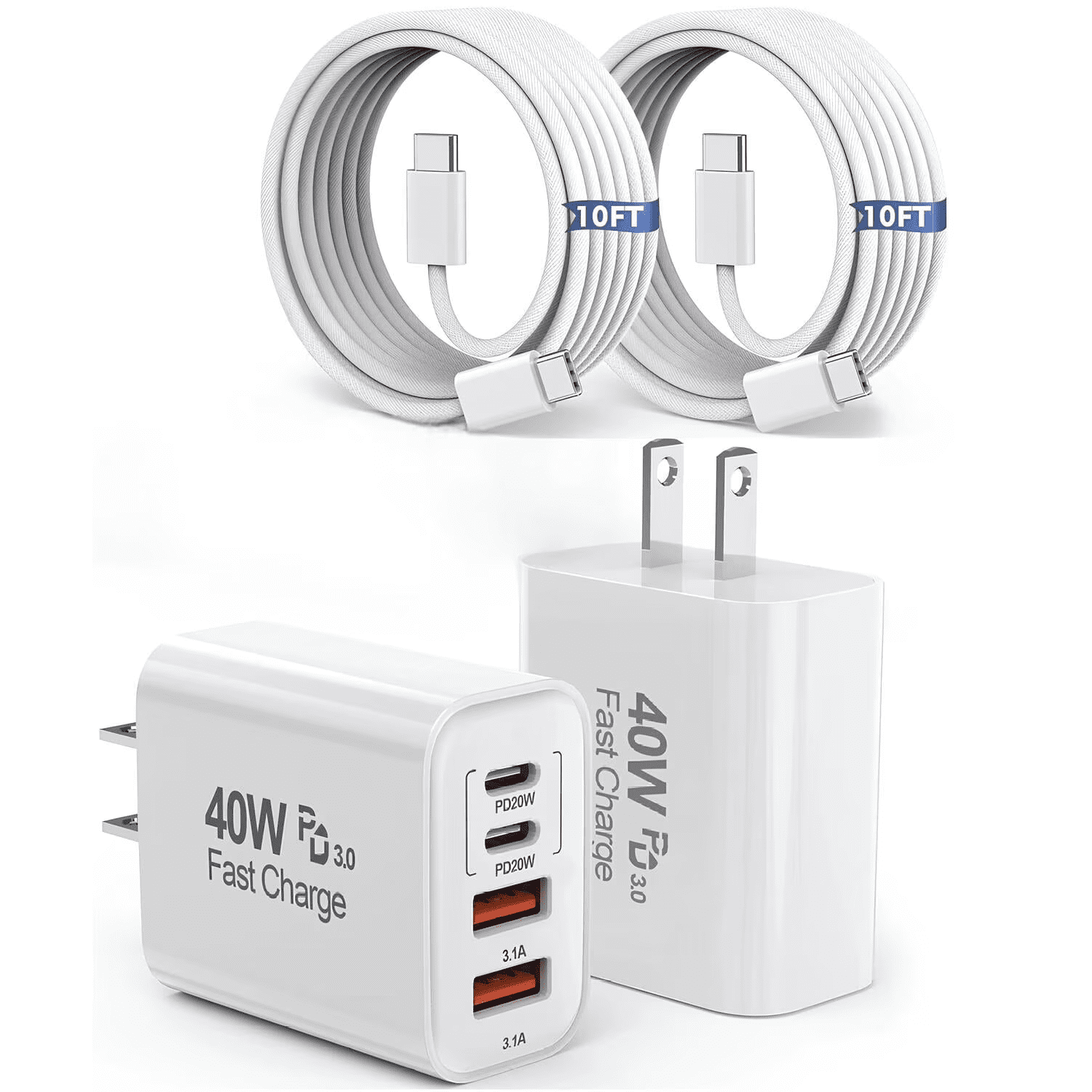 for iPhone 17 16 Charger,2Pack 10FT USB C to C Woven Cable Cord 40W USB C iPhone Charger 4 Port PD&AC Charger Block Fast Charging Compatible with iPhone 17/17 Air/17 Pro/17 Pro Max/16 Pro
