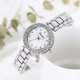 thumbnail image 4 of Reloj con pulsera para mujer, conjunto de relojes de pulsera con diamantes de imitación de nácar para mujer, correa de acero inoxidable brillante, conjunto de reloj de mujer en oro rosa, regalo, 4 of 4