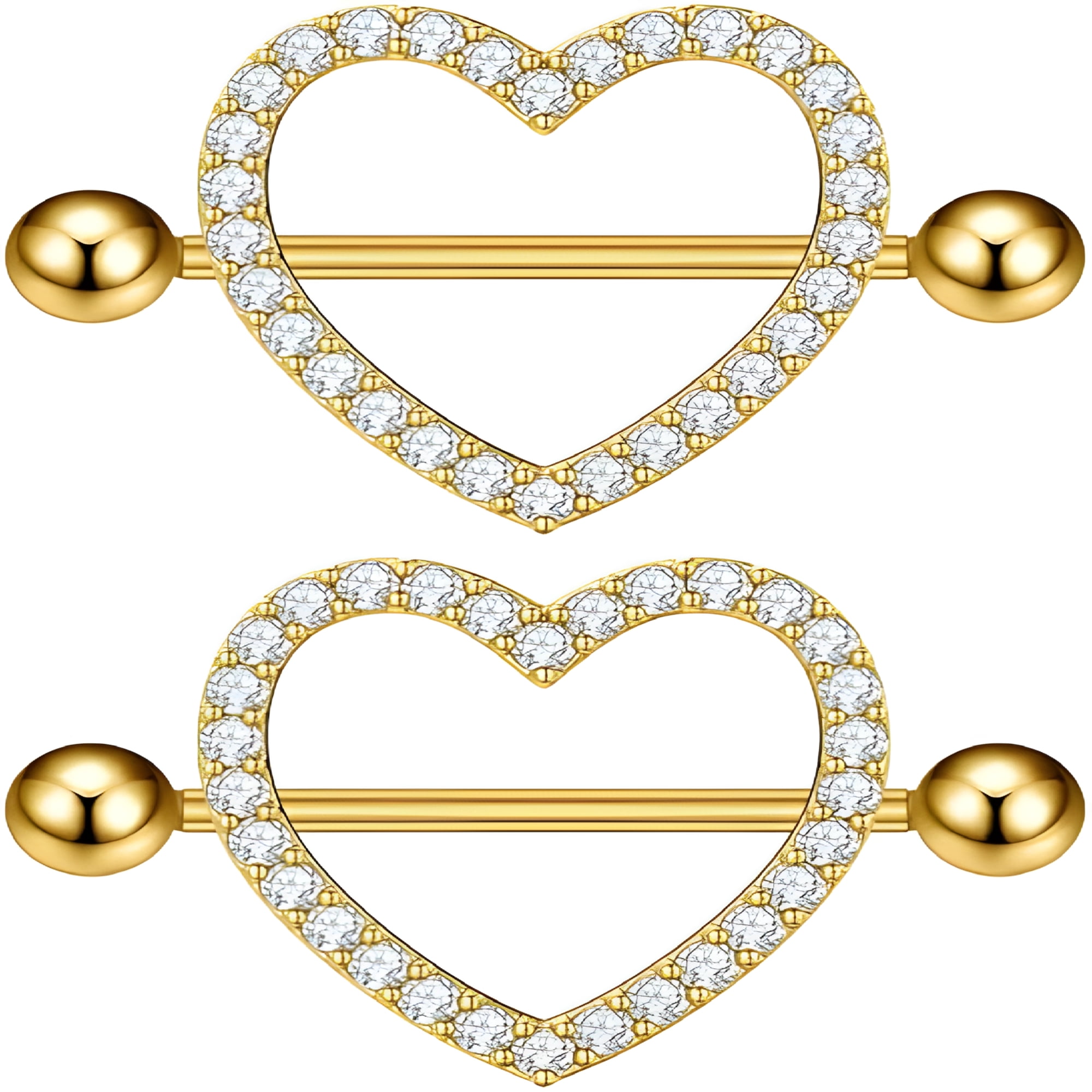 DESIGNICE 14G Rhinestone Heart Nipple Rings for Women Shiny Cubic Zirconia Hollow Heart Barbell Nipple Piercing Nipple Shield Rings Body Piercing Jewelry