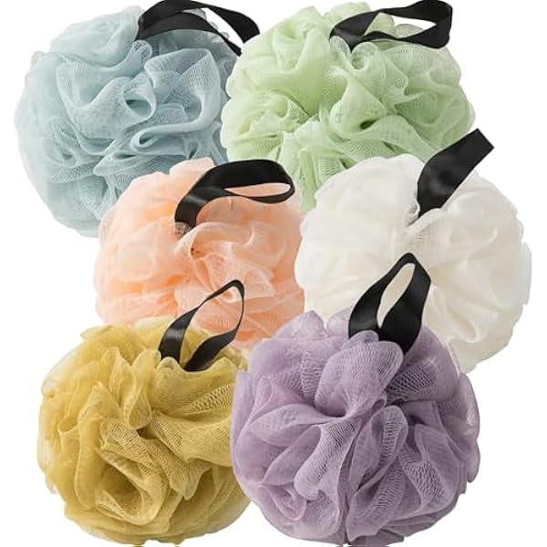 wonima11 Light Tone 6 Pack Bath Sponges - Blue, Purple, Light Green, Beige, Orange & Yellow