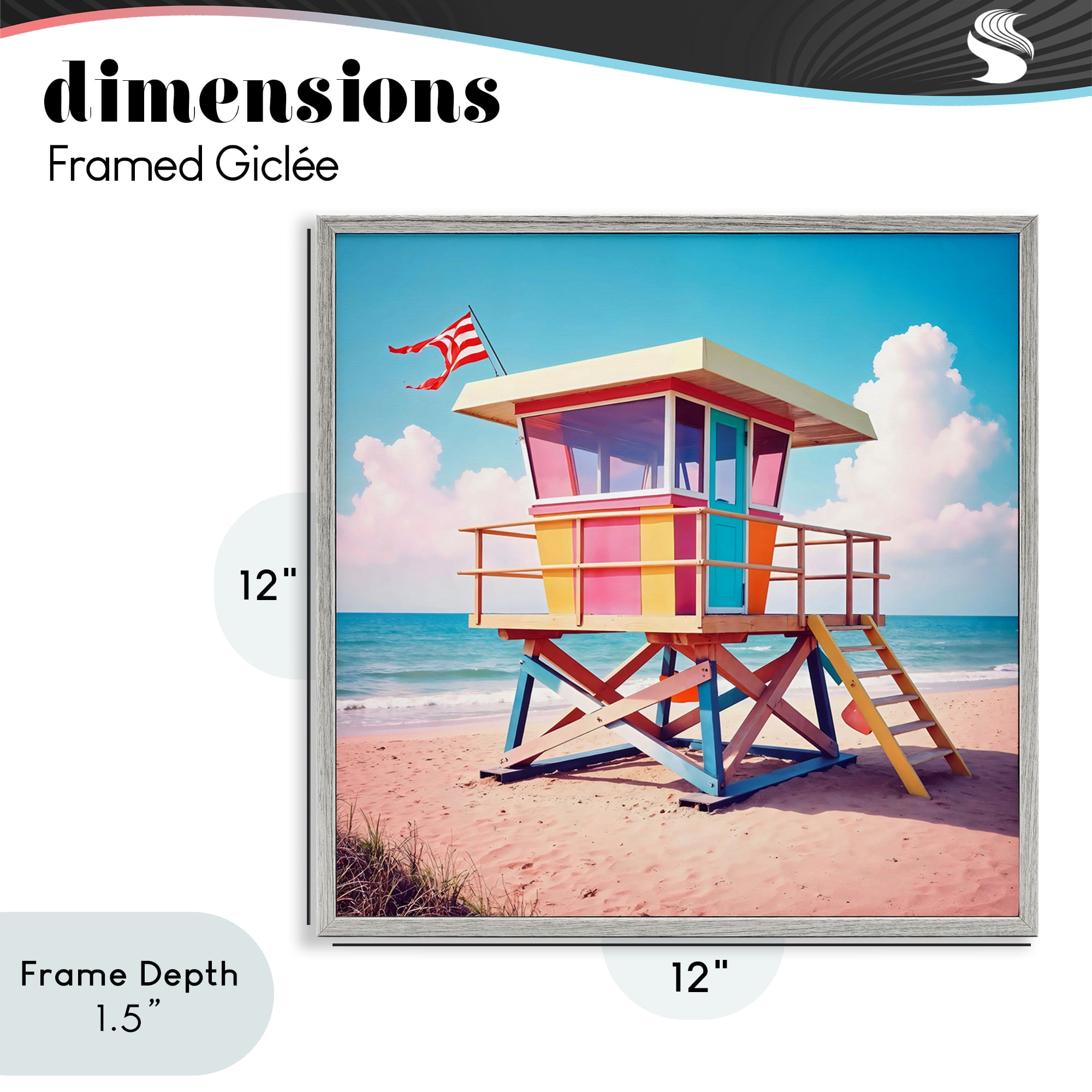 Stupell Industries Colorful Sunny Beach Tower Gray Framed Giclee Art, design by Creative Studio