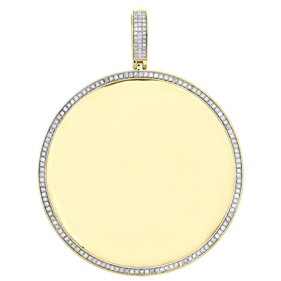 10K Yellow Gold Round Diamond Picture Memory Frame Pendant 2.60" Charm 0.90 CT.