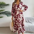 thumbnail image 6 of PuLe Long Sleeve Dress for Women Fall Floral Vacation Dresses for Women 2024 Trendy V-Neck Ruched Long Sleeve Dress Casual Fashion Boho Dresses for Summer, 6 of 7