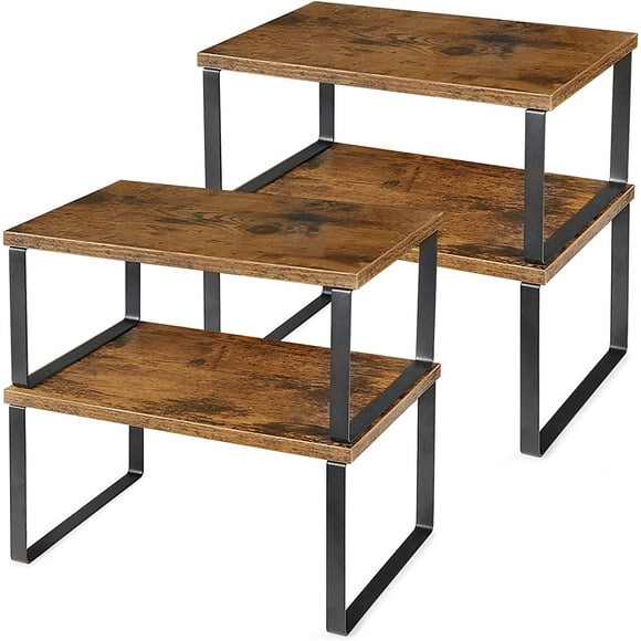 Hltpoi Cabinet Shelf Organizers Wood and Metal Kitchen Storage Racks Stackable Countertop Shelves Expandable Pantry and Cupboard Modern Black and Brown