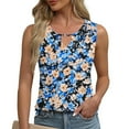 thumbnail image 3 of JTZGDY Tank Tops for Women Cute Summer Floral Print Sleeveless Ruched Pleated Keyhole Cutout Tunic Blouse Trendy Cozy Graphic Cami Shirts Blue S, 3 of 7