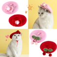 thumbnail image 4 of Adorable cat and dog beret with cherry decoration in wool for small cats and puppies, 4 of 5