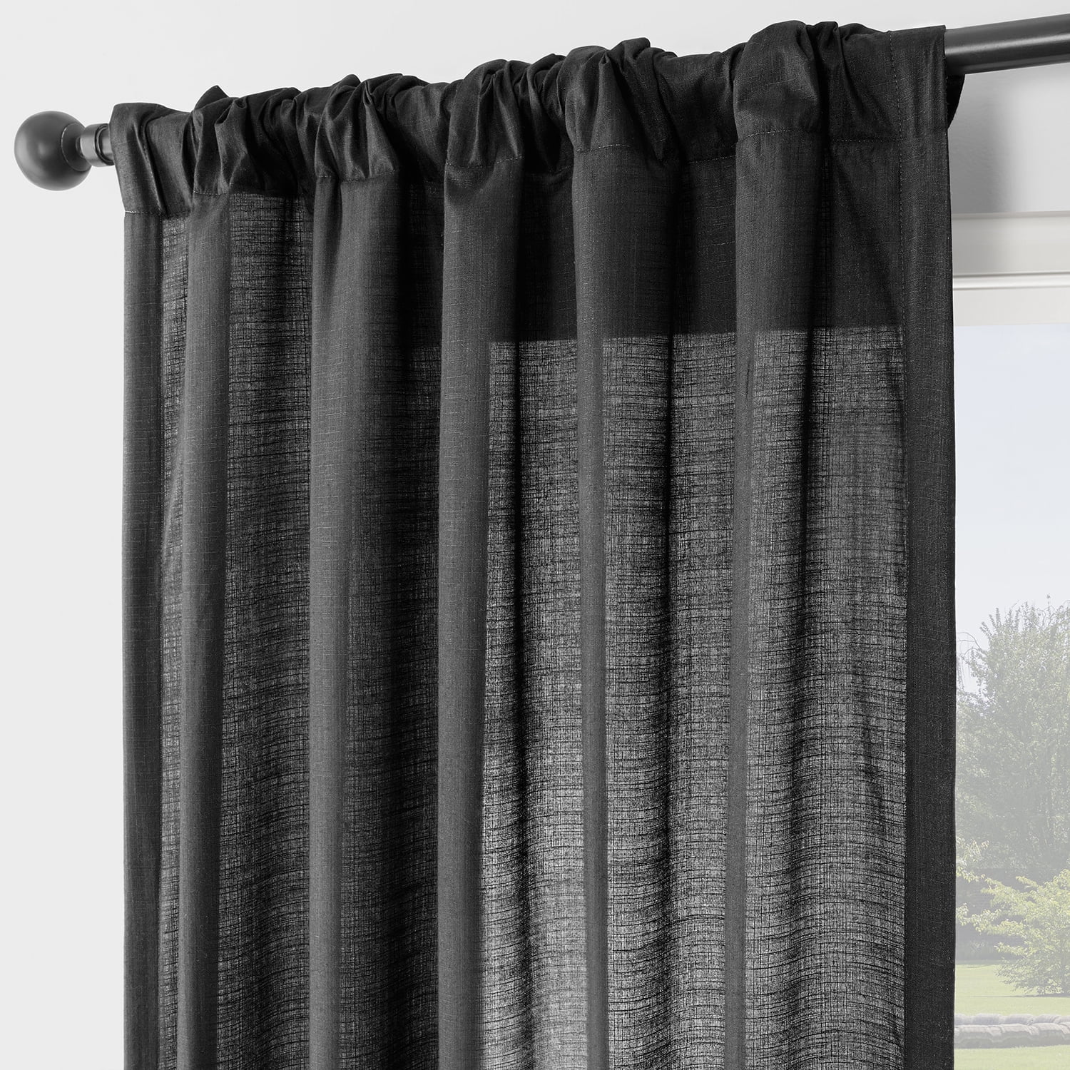 Half Price Drapes Black Rustic Linen Weave Light Filtering Curtains for Bedroom (2 Panel), 50W X 96L