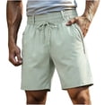 thumbnail image 3 of Thousandth Men's Summer Vacation Lightweight Casual Elastic Waist Outdoors Set Pocket Solid Color Drawstring Running Pants Bandage Fashionable Athletic Shorts, 3 of 10