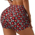 thumbnail image 2 of Fotbe Red Floral Seamless Shorts, Womens Workout Shorts High Waist Stretch Booty Short for Gym/Yoga/Running/Biking-, 2 of 9