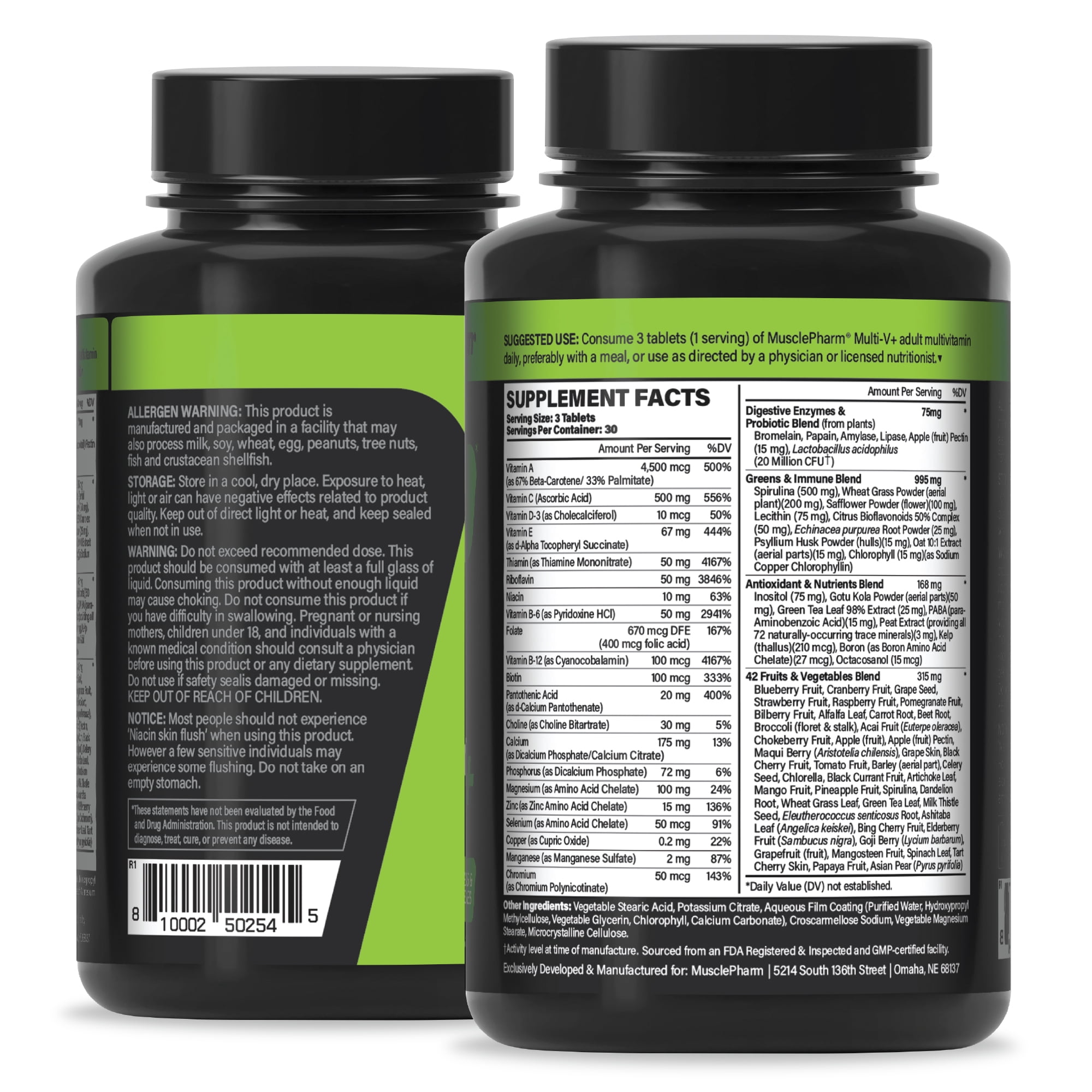 MusclePharm Essentials Multi-V+ The Athlete's Multi-Vitamin, Enhanced Energy, Performance & Immune Health, Daily Multivitamin for Men & Women with Minerals Plus Probiotics, 90 Tablets, 30 Servings