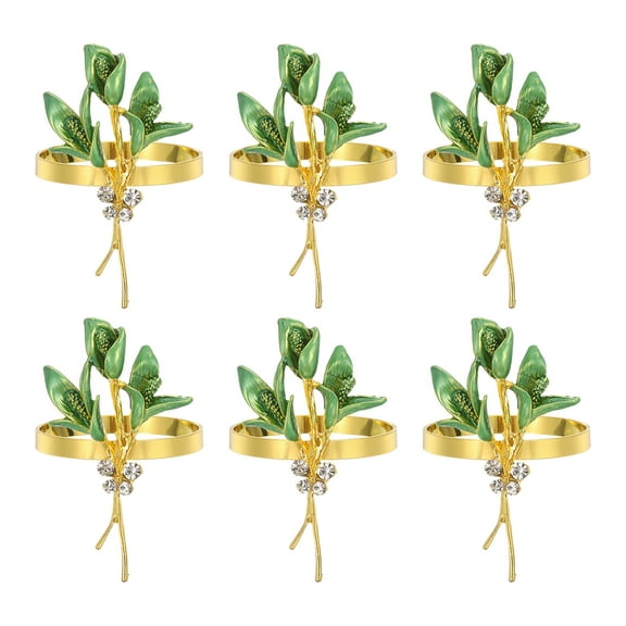 Uxcell 6Pack Napkin Rings, Table Napkin Holders Buckles for Decorations, Lily-Green