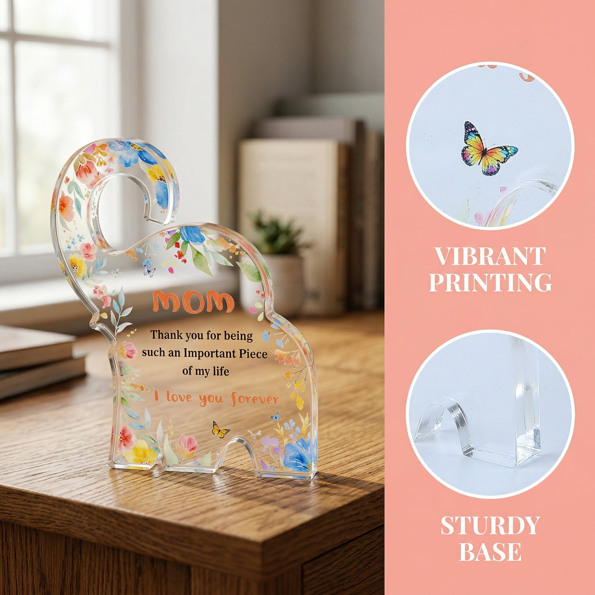 Unique Bargains Extra Thick Acrylic Desk Sign Gift Square Keepsake Plaque Elephant Shape 3.5"