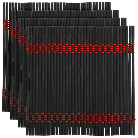 BambooMN Premium Bamboo Matchstick Coasters - 4.25" x 4.25" - Black - 12 Pieces