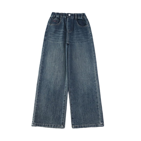 Mercatoo Girls Classic Wide Leg Jeans Baggy Straight Leg Elastic High Waist Vintag1 Y1k Denim Pants Juniors Loose Casual Trousers