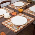 thumbnail image 2 of Manteles individuales de otoño para mesa de comedor, juego de 4 manteles individuales a cuadros de búfalo naranja, decoración de otoño de Acción de Gracias de granja para interiores y exteriores,, 2 of 5