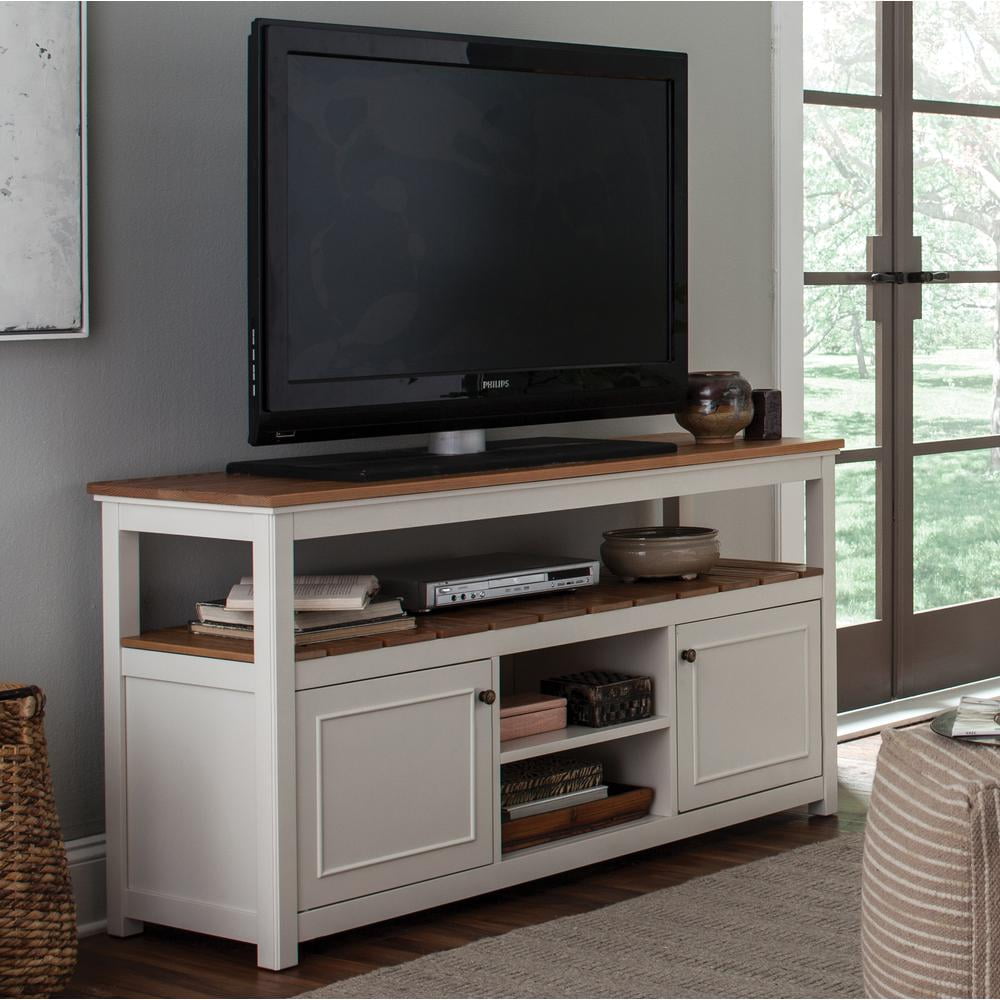 Alaterre Furniture Savannah TV Cabinet, Ivory with Natural Wood