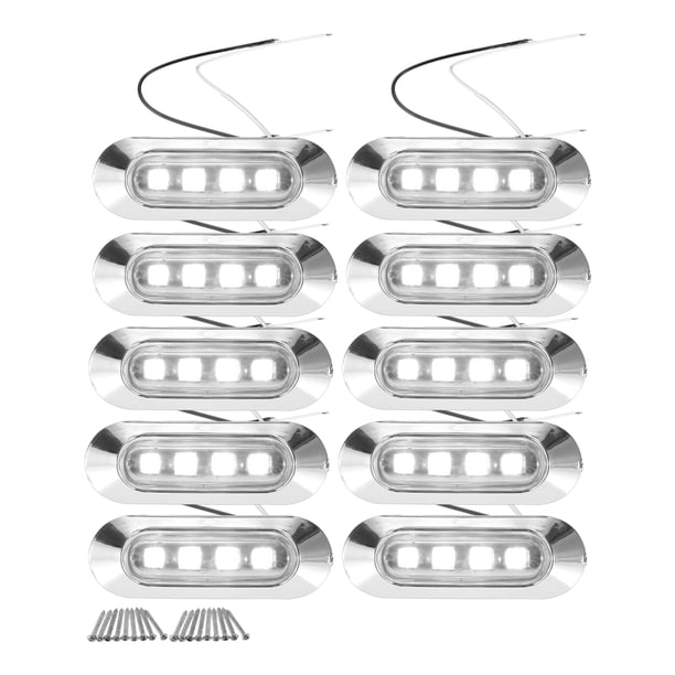 Unique Bargains Luz de posición lateral delantera trasera 4 LED Lámpara de posición ovalada para camión remolque barco blanco (juego de 10)