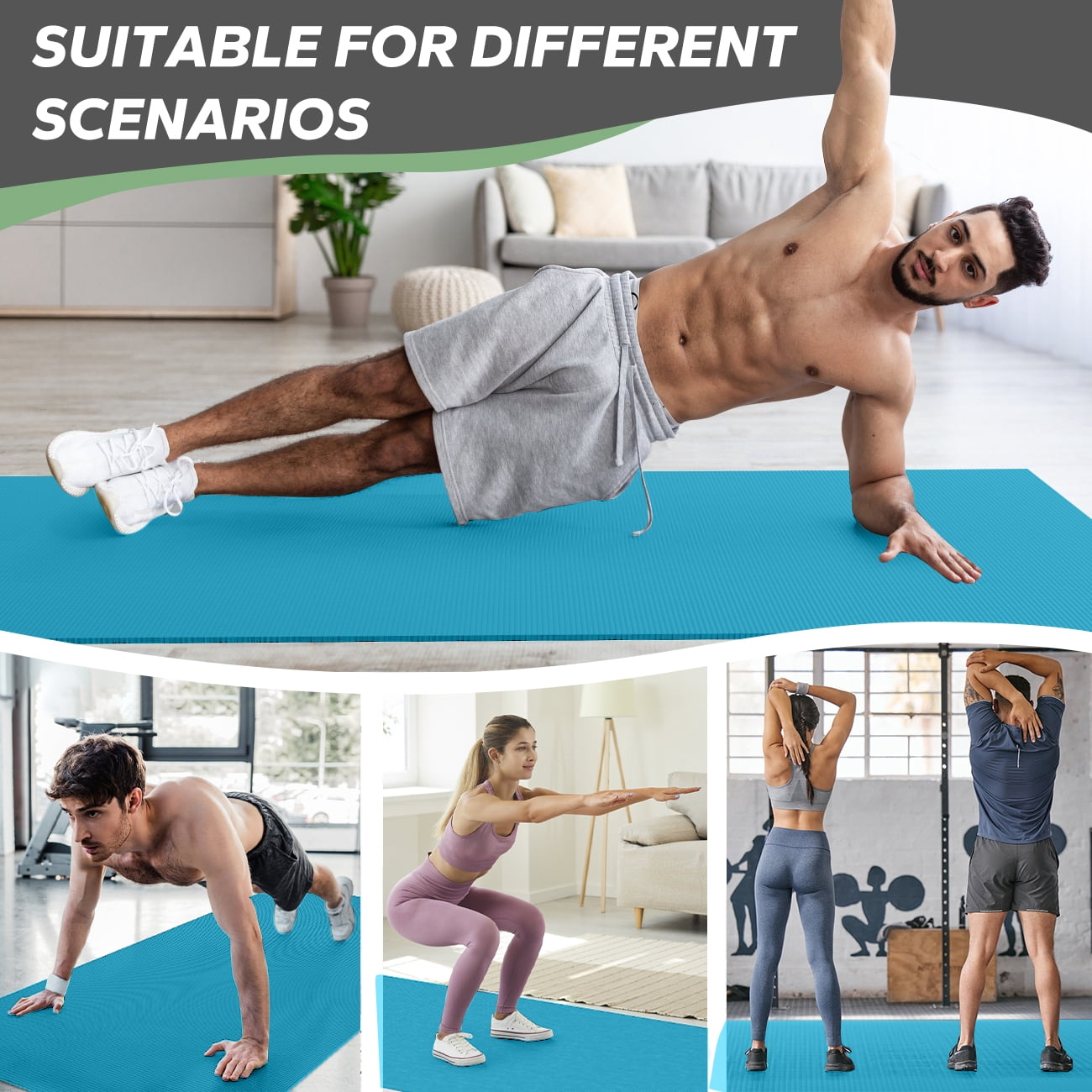 Extra Wide Exercise Mat – 6'x4' to 9'x6' – Thick, Non-Slip Fitness Mat – Choose from Black, Gray, or Blue