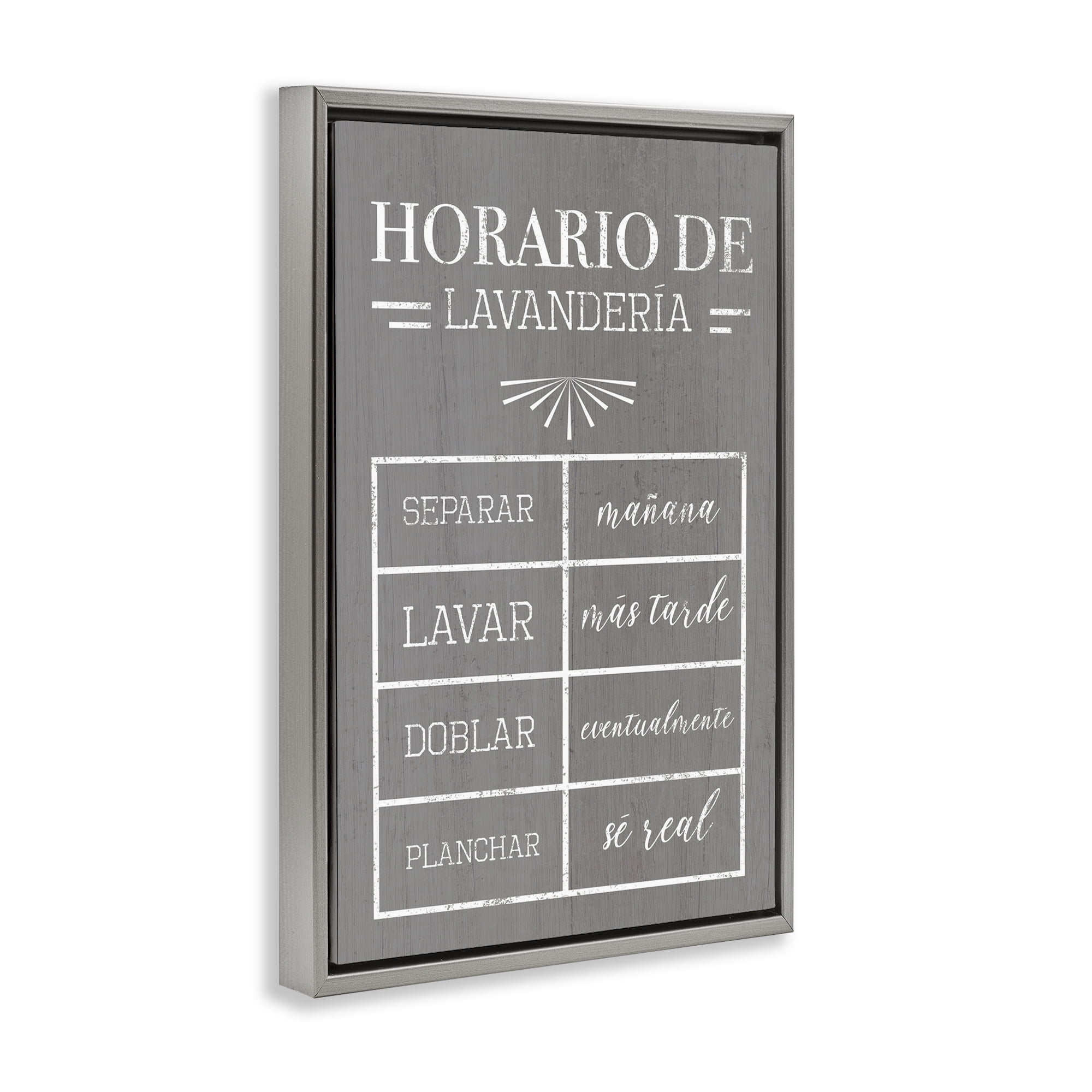 Stupell Industries Horario de Lavandería Bath & Laundry Painting Gray Floater Framed Art Print Wall Art, 21 x 31