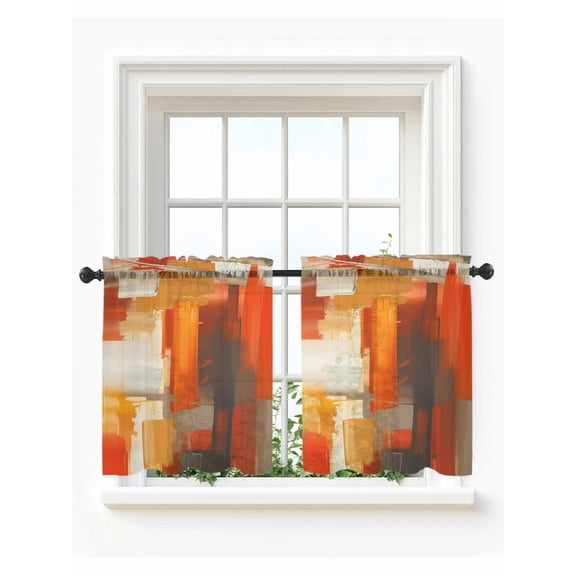 Burnt Orange Brown Tier Curtains 24 Inch Length,Sheer Curtains for Bedroom Living Room Window Farmhouse Ombre Abstract Mottled Art Voile Drapes Kitchen Curtains Small Half Window 27.5"x24" 2 Panels