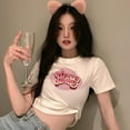 thumbnail image 3 of O Neck White Crop Top Women Summer Casual T-Shirt Basic Streetwear Letter Printed Short Sleeve Tops, 3 of 6