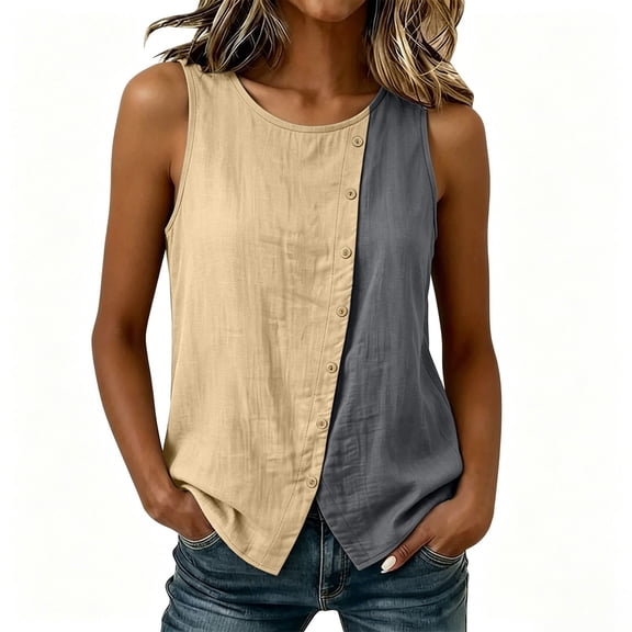 Fewfanhot Tops for Women Trendy Summer Summer Casual Sleeveless Button Down Tank Tops Fashion Work Waistcoat