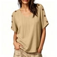 thumbnail image 3 of Babysbule Women's V-Neck Button Shoulder Short Sleeve Relaxed Fit Casual Blouse Everyday Basic Top, 3 of 9