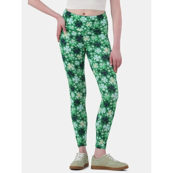 No Boundaries St. Patrick’s Clover Print High-Rise Ankle Leggings, 27” Inseam, Women’s and Women’s Plus