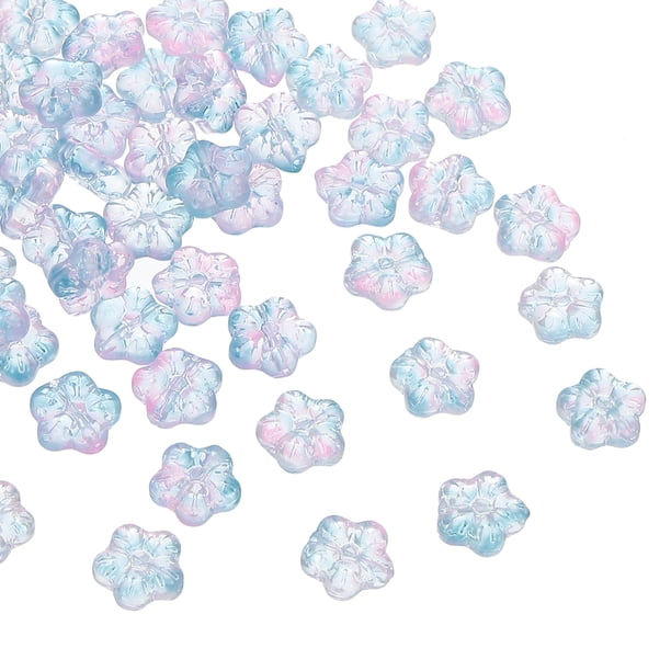 Perlas de Flor de Vidrio Aleatorias Transparentes Uxcell Perlas de Hibisco Azul/Rosa