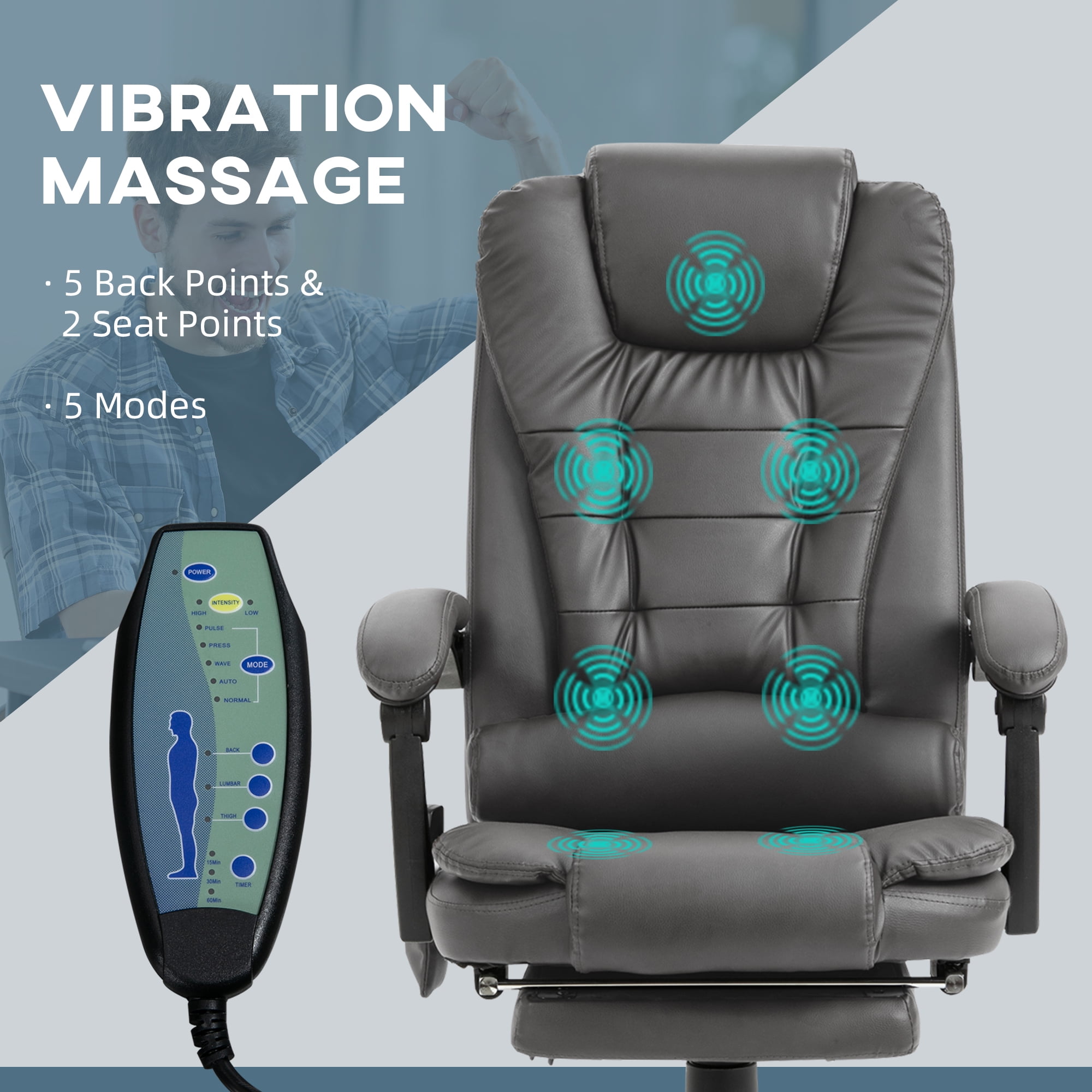Vinsetto 7-Point Vibrating Massage Office Chair with High Back Gray