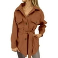 thumbnail image 2 of Huowey Womens Overcoat Button Down Long Sleeve Lapel Wool Coat With Belt Elegant Solid Color Oversized Fashion Jacket Mid Length Comfort Outwear,Coffee,XXL, 2 of 7