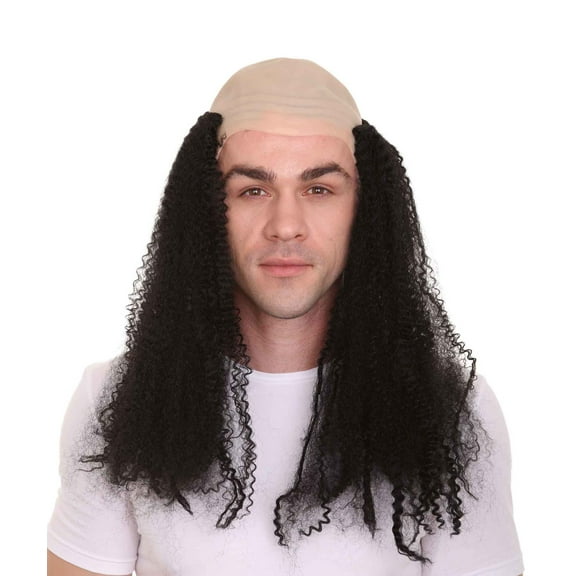 HPO Adult Men's Bald Curly Black Funny Wigs, Synthetic Hair, Perfect for Cosplay Wigs for Halloween Party Wigs