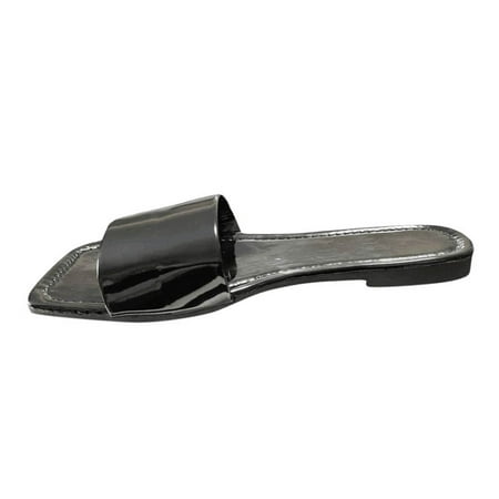 

slipper for Women Fashion Summer Women Slippers Solid Color Flat Open Toe Large Size Lightweight Beach Leisure PU Dress Sandals for Women Black